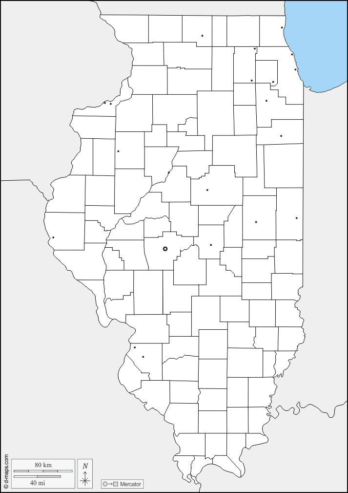 Illinois : d-maps.com: mappa gratuita, mappa muta gratuita, cartina muta gratuita : frontiere, contee, principali città