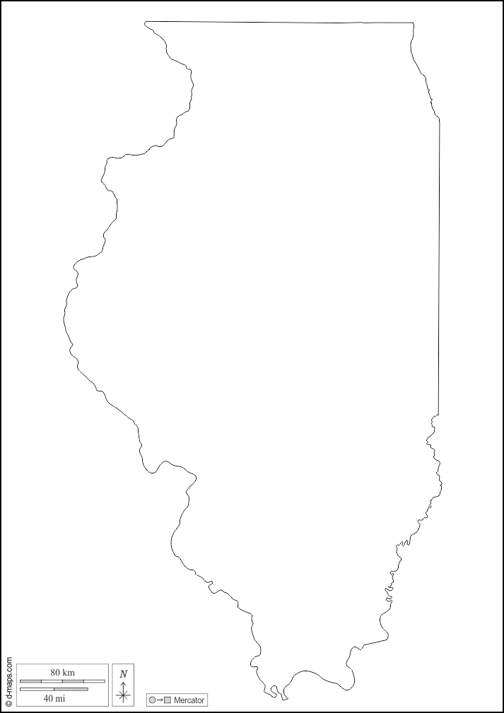 Illinois : d-maps.com: mappa gratuita, mappa muta gratuita, cartina muta gratuita : contorni, bianco