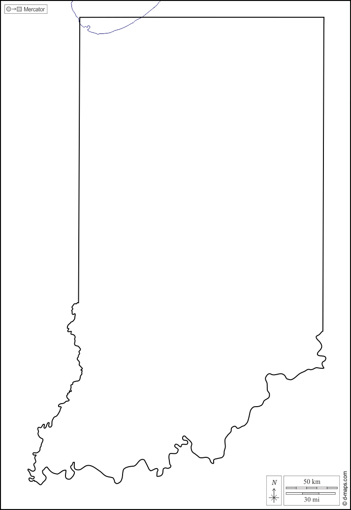 Indiana : d-maps.com: mappa gratuita, mappa muta gratuita, cartina muta gratuita : litorali, limiti, bianco