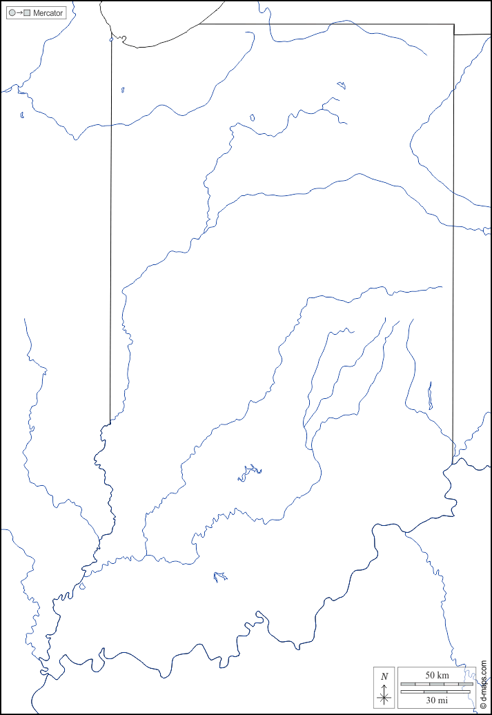 Indiana : d-maps.com: mappa gratuita, mappa muta gratuita, cartina muta gratuita : frontiere, idrografia, bianco