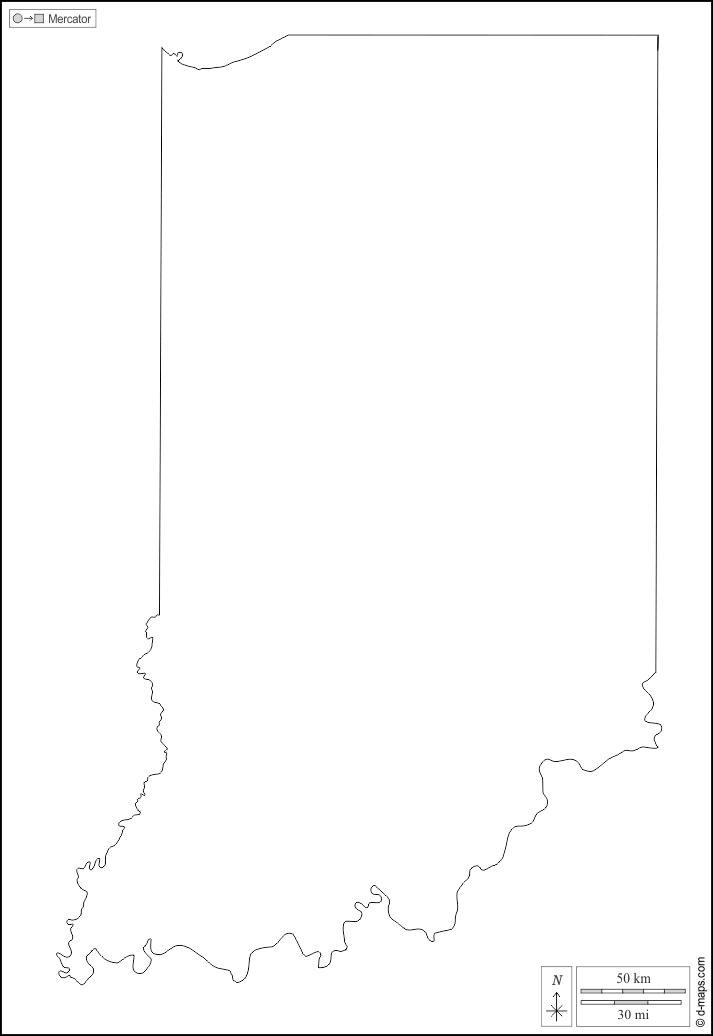 Indiana : d-maps.com: mappa gratuita, mappa muta gratuita, cartina muta gratuita : contorni, bianco