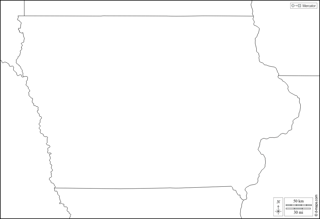 Iowa : d-maps.com: mappa gratuita, mappa muta gratuita, cartina muta gratuita : frontiere, bianco