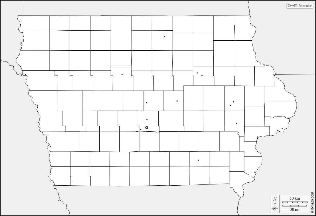 Iowa : d-maps.com: mappa gratuita, mappa muta gratuita, cartina muta gratuita : frontiere, contee, principali città