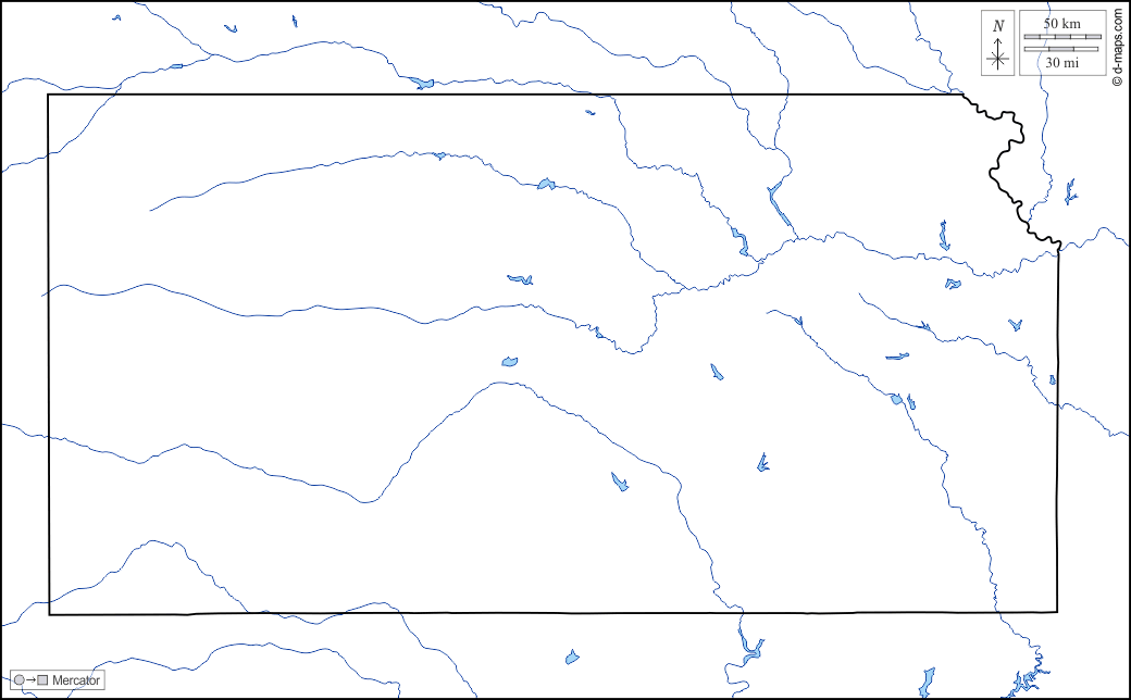 Kansas : d-maps.com: mappa gratuita, mappa muta gratuita, cartina muta gratuita : limiti, idrografia