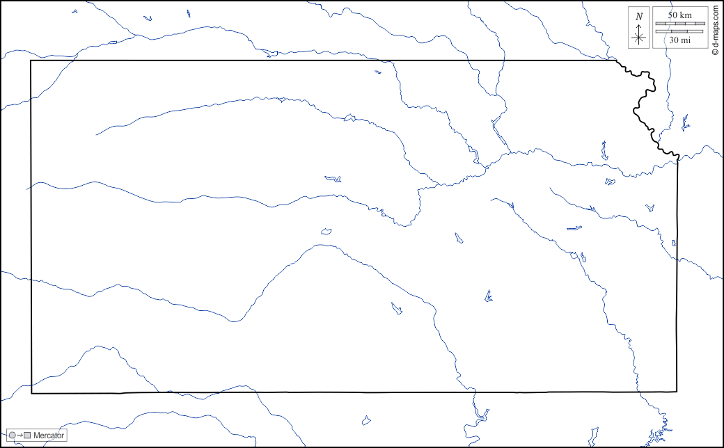Kansas : d-maps.com: mappa gratuita, mappa muta gratuita, cartina muta gratuita : limiti, idrografia, bianco
