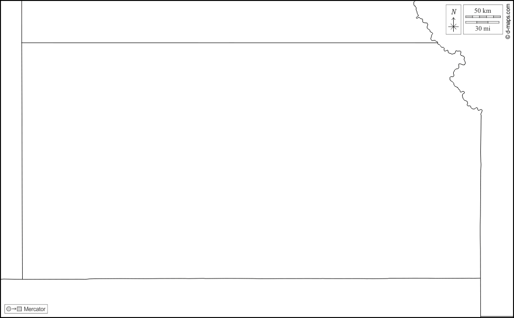 Kansas : d-maps.com: mappa gratuita, mappa muta gratuita, cartina muta gratuita : frontiere, bianco