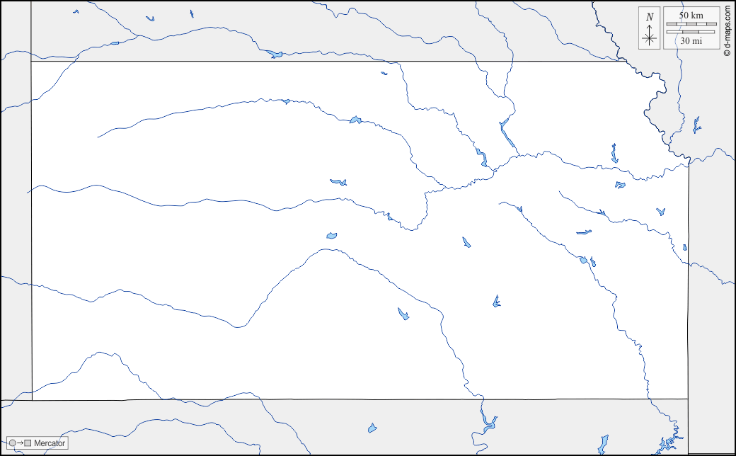 Kansas : d-maps.com: mappa gratuita, mappa muta gratuita, cartina muta gratuita : frontiere, idrografia