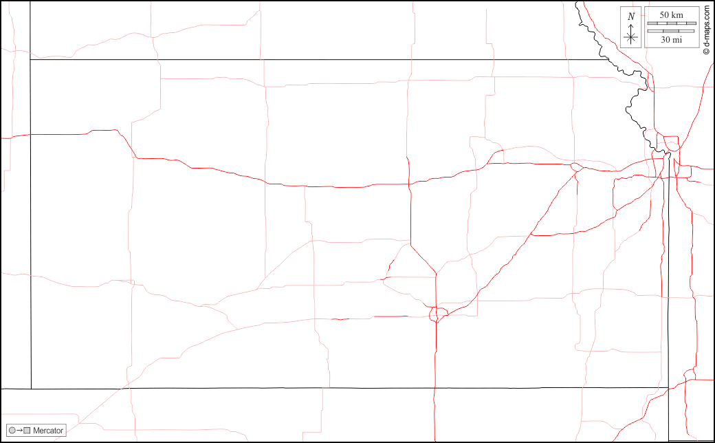 Kansas : d-maps.com: mappa gratuita, mappa muta gratuita, cartina muta gratuita : frontiere, strade, bianco