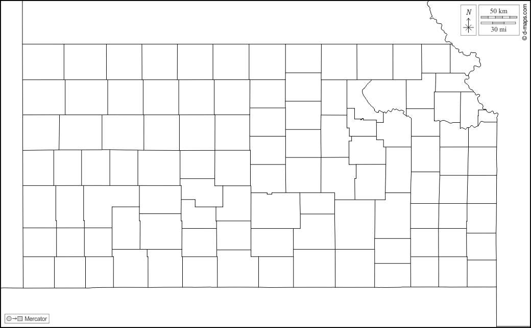 Kansas : d-maps.com: mappa gratuita, mappa muta gratuita, cartina muta gratuita : frontiere, contee, bianco