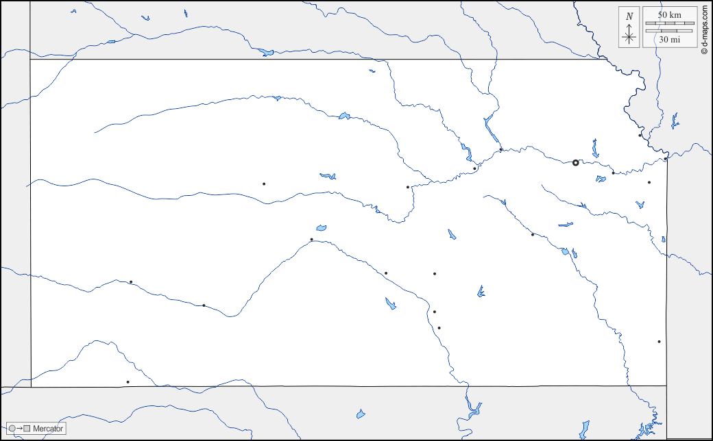 Kansas : d-maps.com: mappa gratuita, mappa muta gratuita, cartina muta gratuita : frontiere, idrografia, principali città