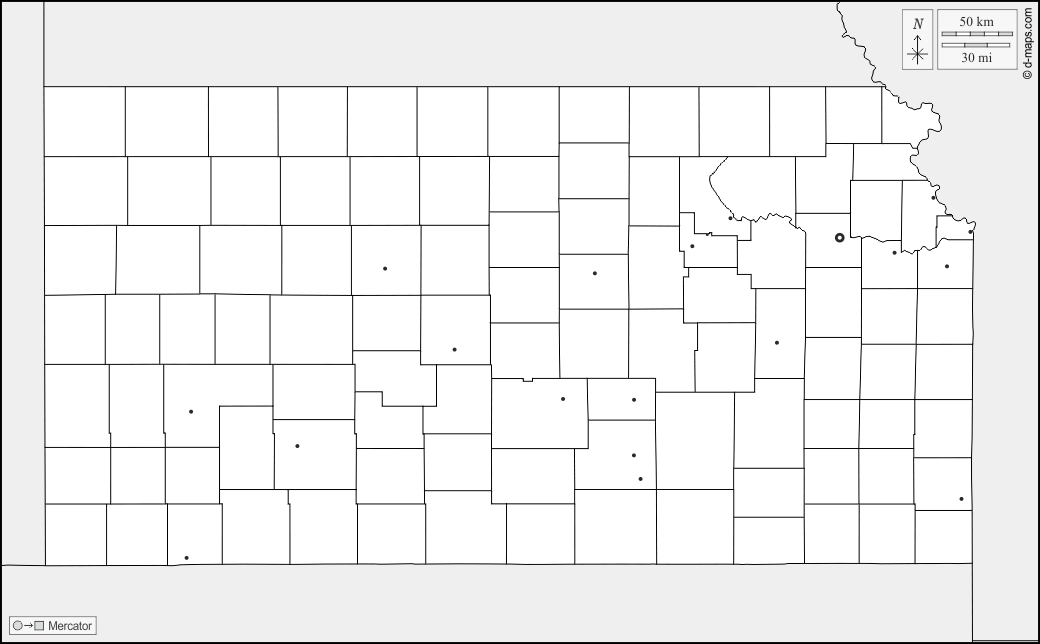Kansas : d-maps.com: Kostenlose Karten, kostenlose stumme Karte, kostenlose unausgefüllt Landkarte, kostenlose hochauflösende Umrisskarte : Grenzen, Landkreise, Wichtige Städte