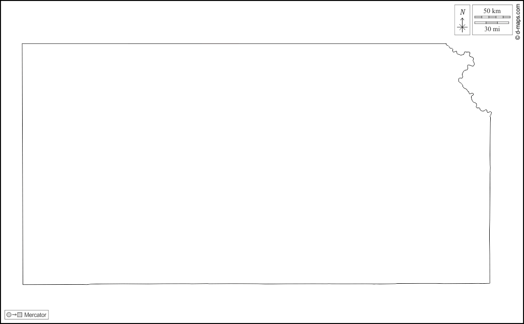 Kansas : d-maps.com: mappa gratuita, mappa muta gratuita, cartina muta gratuita : contorni, bianco