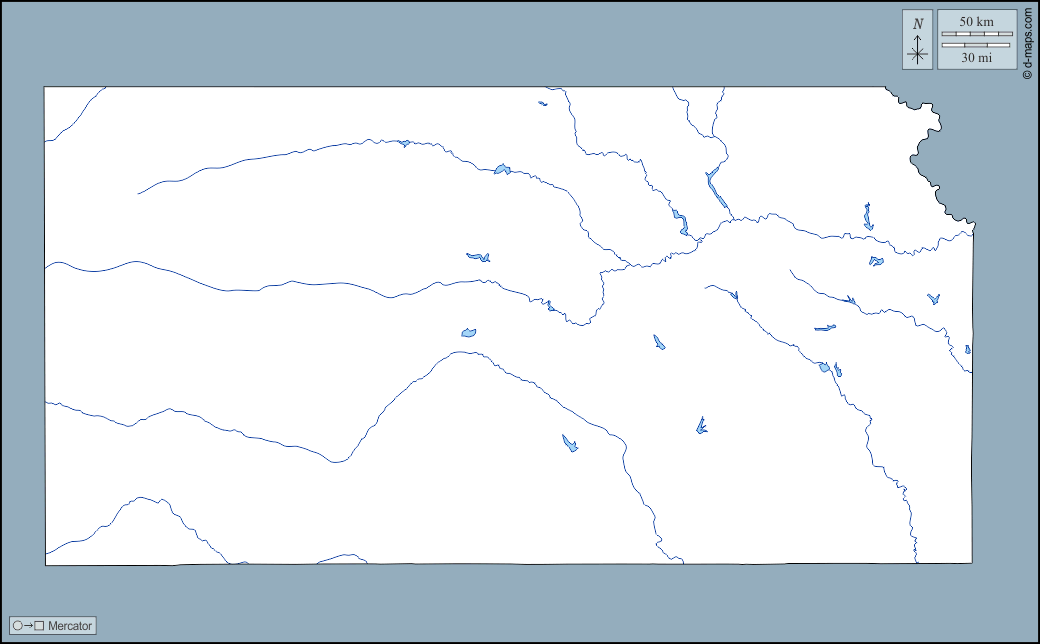 Kansas : d-maps.com: mappa gratuita, mappa muta gratuita, cartina muta gratuita : contorni, idrografia