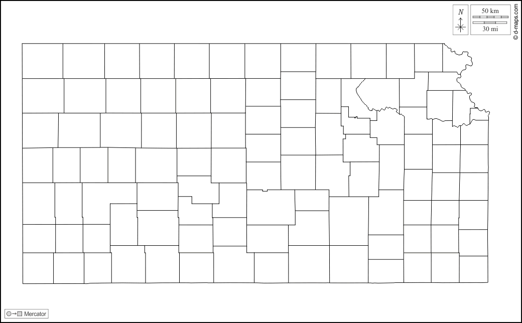 Kansas : d-maps.com: mappa gratuita, mappa muta gratuita, cartina muta gratuita : contorni, contee, bianco