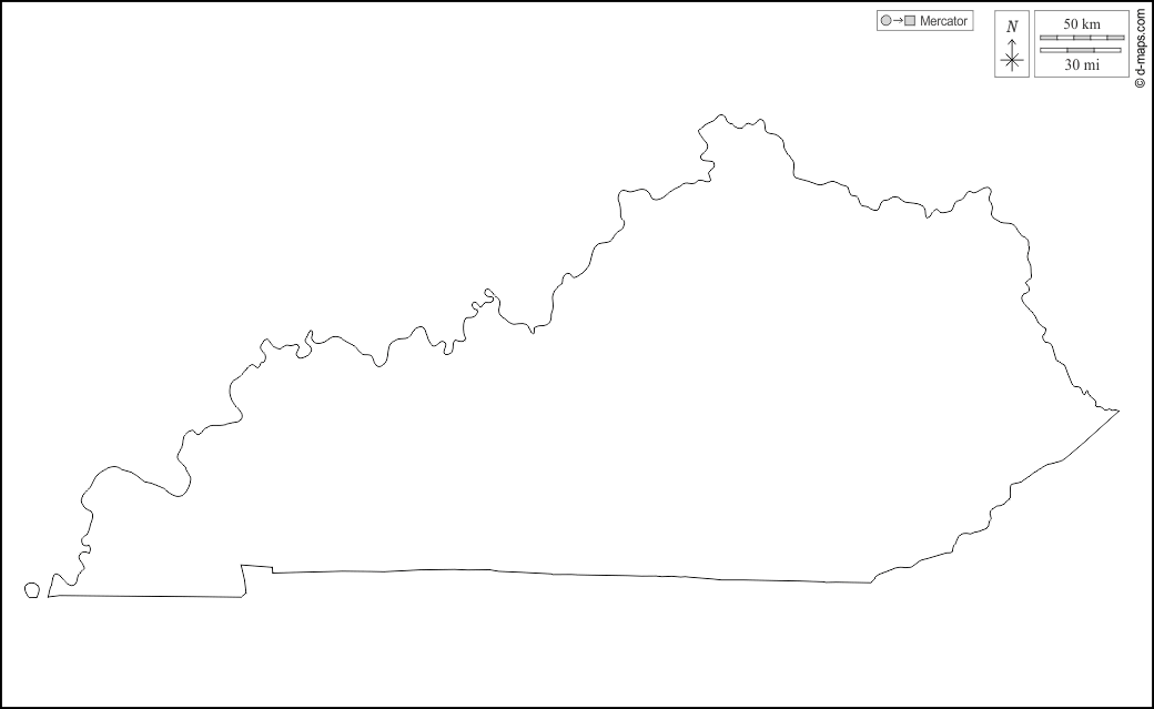 Kentucky : d-maps.com: mappa gratuita, mappa muta gratuita, cartina muta gratuita : contorni, bianco