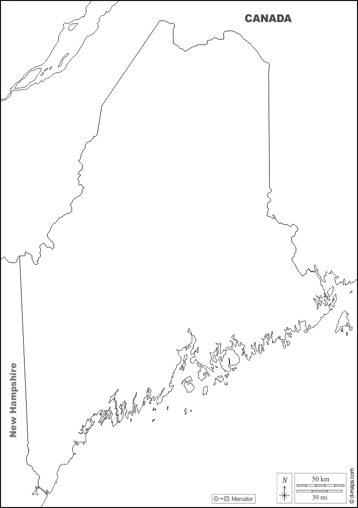 Maine : d-maps.com: mappa gratuita, mappa muta gratuita, cartina muta gratuita : frontiere, nomi, bianco