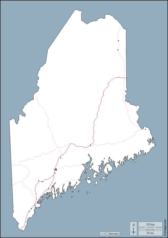 Maine : d-maps.com: mappa gratuita, mappa muta gratuita, cartina muta gratuita : contorni, principali città, strade