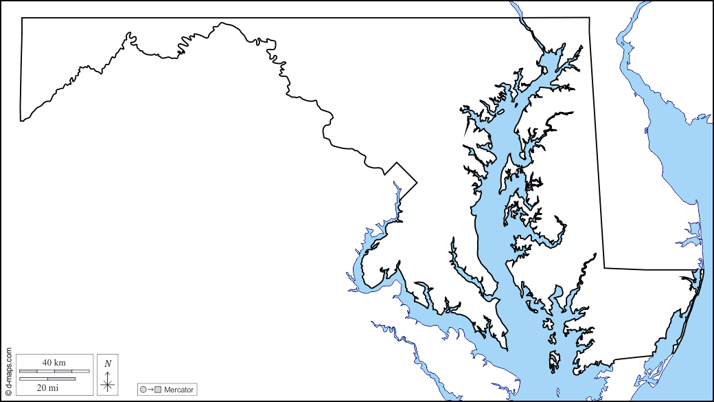 Maryland : d-maps.com: mappa gratuita, mappa muta gratuita, cartina muta gratuita : litorali, limiti