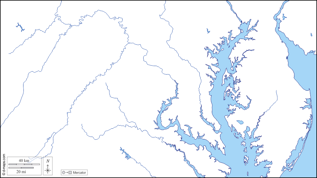 Maryland : d-maps.com: mappa gratuita, mappa muta gratuita, cartina muta gratuita : litorali, idrografia