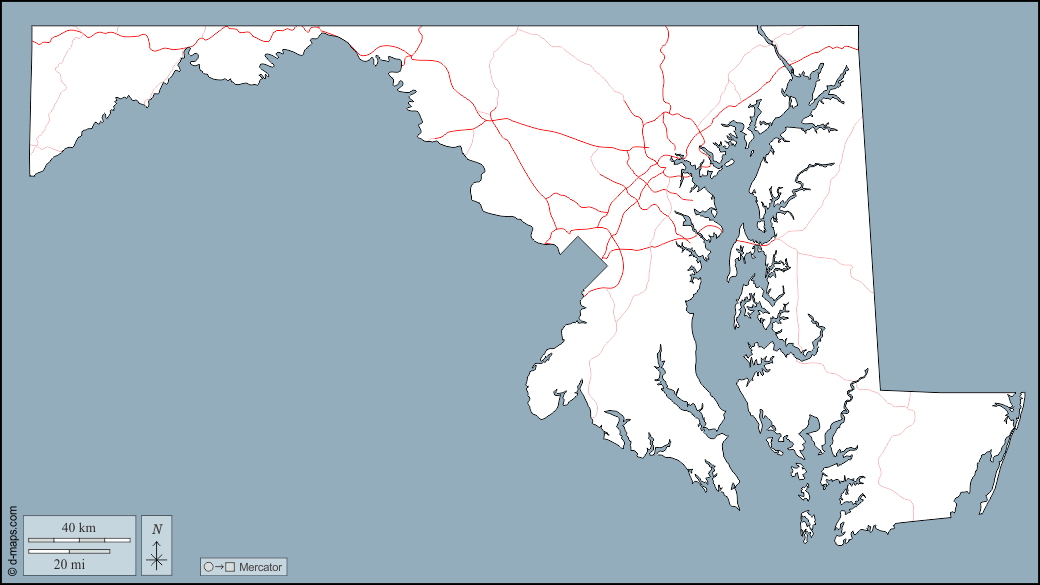 Maryland : d-maps.com: mappa gratuita, mappa muta gratuita, cartina muta gratuita : contorni, strade