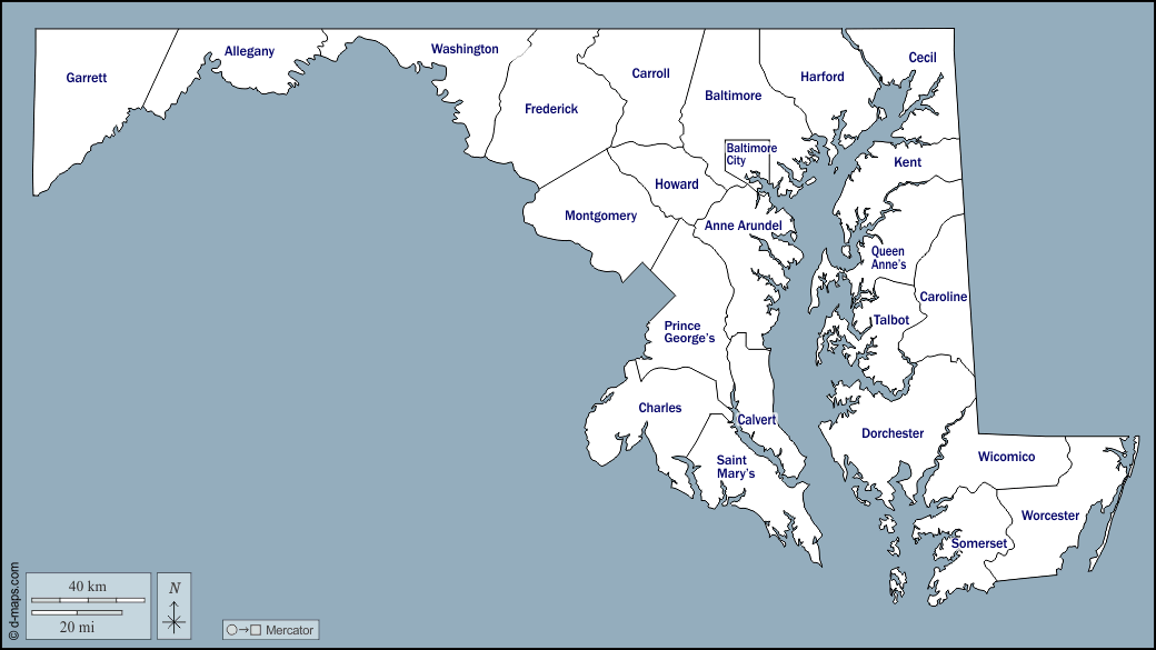 Maryland : d-maps.com: mappa gratuita, mappa muta gratuita, cartina muta gratuita : contorni, contee, nomi