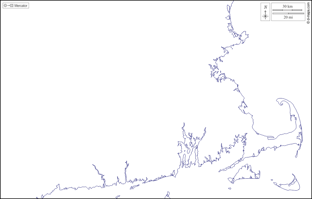 Massachusetts : d-maps.com: mappa gratuita, mappa muta gratuita, cartina muta gratuita : litorali, bianco