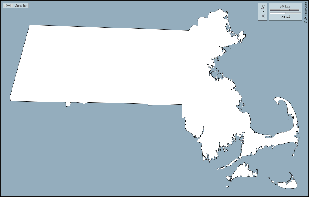 Massachusetts : d-maps.com: mappa gratuita, mappa muta gratuita, cartina muta gratuita : contorni