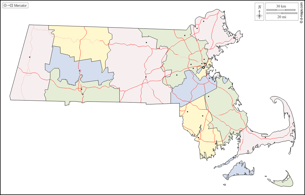 Massachusetts : d-maps.com: Kostenlose Karten, kostenlose stumme Karte, kostenlose unausgefüllt Landkarte, kostenlose hochauflösende Umrisskarte : Umrisse, Landkreise, Wichtige Städte, Straßen, Farbe, weiß