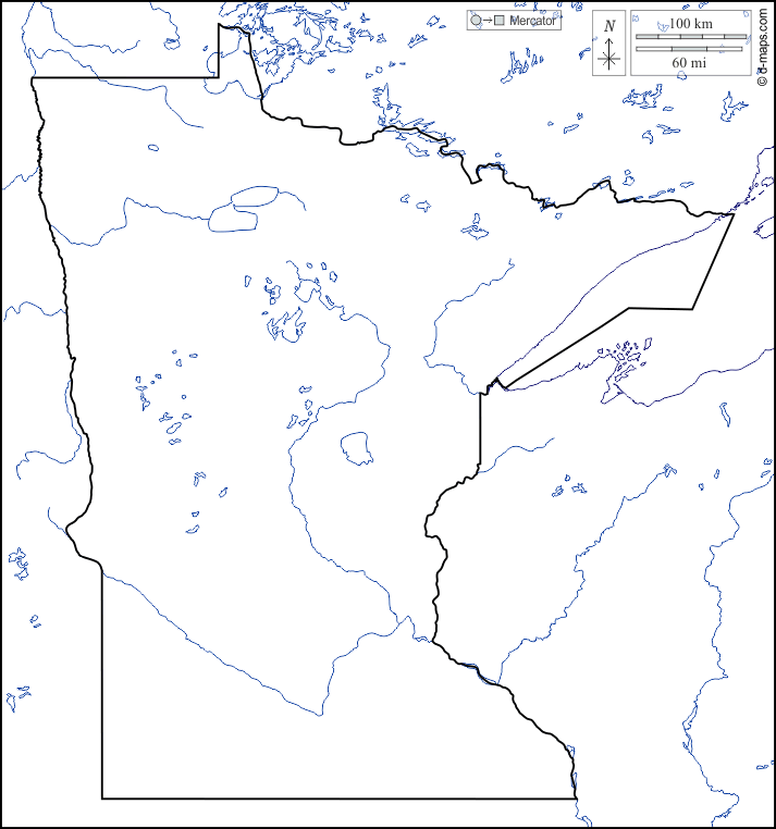 Minnesota : d-maps.com: mappa gratuita, mappa muta gratuita, cartina muta gratuita : litorali, limiti, idrografia, bianco