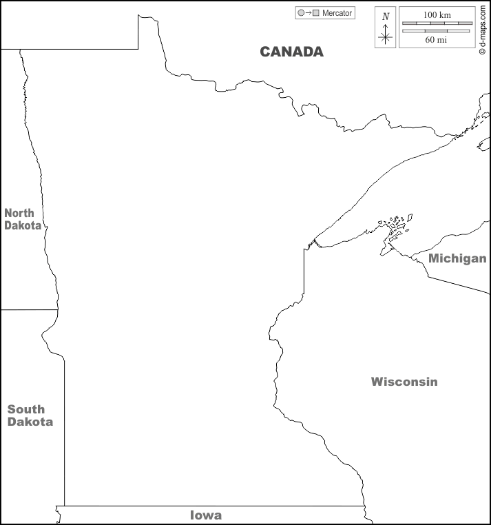 Minnesota : d-maps.com: mappa gratuita, mappa muta gratuita, cartina muta gratuita : frontiere, nomi, bianco