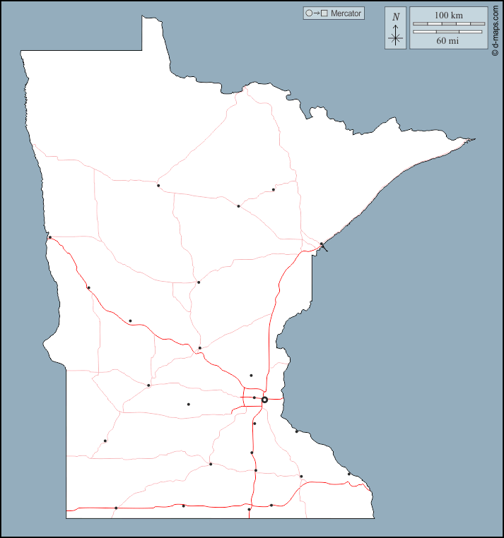 Minnesota : d-maps.com: mappa gratuita, mappa muta gratuita, cartina muta gratuita : contorni, principali città, strade