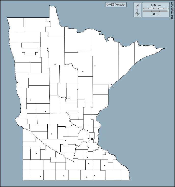 Minnesota : d-maps.com: mappa gratuita, mappa muta gratuita, cartina muta gratuita : contorni, contee, principali città