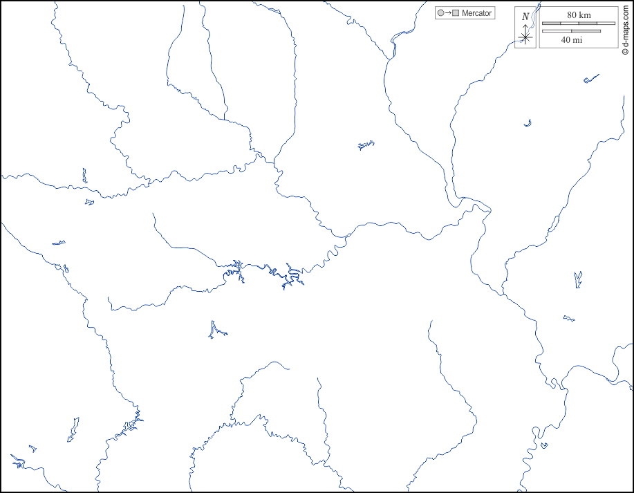 Missouri : d-maps.com: mappa gratuita, mappa muta gratuita, cartina muta gratuita : idrografia, bianco