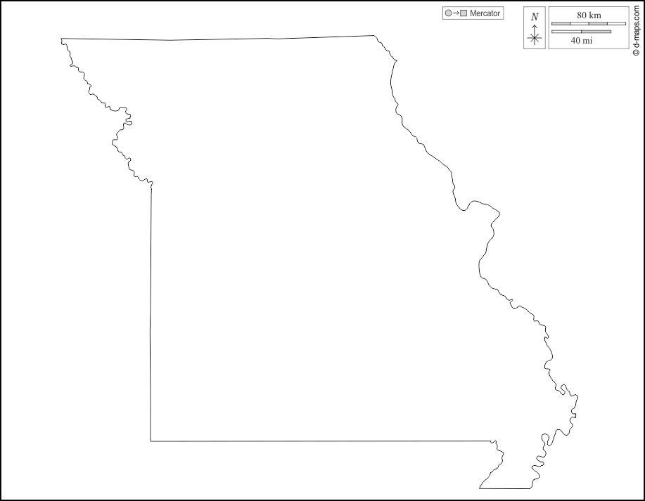 Missouri : d-maps.com: mappa gratuita, mappa muta gratuita, cartina muta gratuita : contorni, bianco