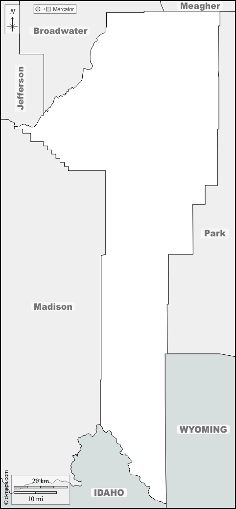 Contea di Gallatin : d-maps.com: mappa gratuita, mappa muta gratuita, cartina muta gratuita : frontiere, nomi