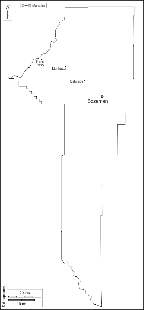 Contea di Gallatin : d-maps.com: mappa gratuita, mappa muta gratuita, cartina muta gratuita : contorni, principali città, nomi, bianco