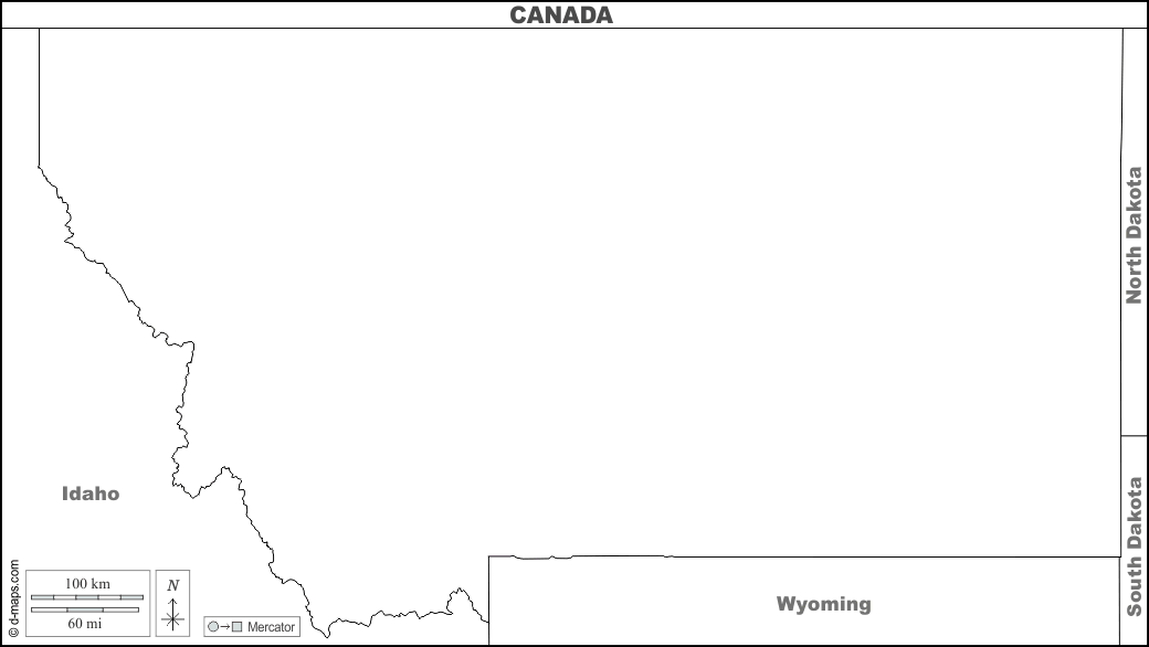 Montana : d-maps.com: mappa gratuita, mappa muta gratuita, cartina muta gratuita : frontiere, nomi, bianco