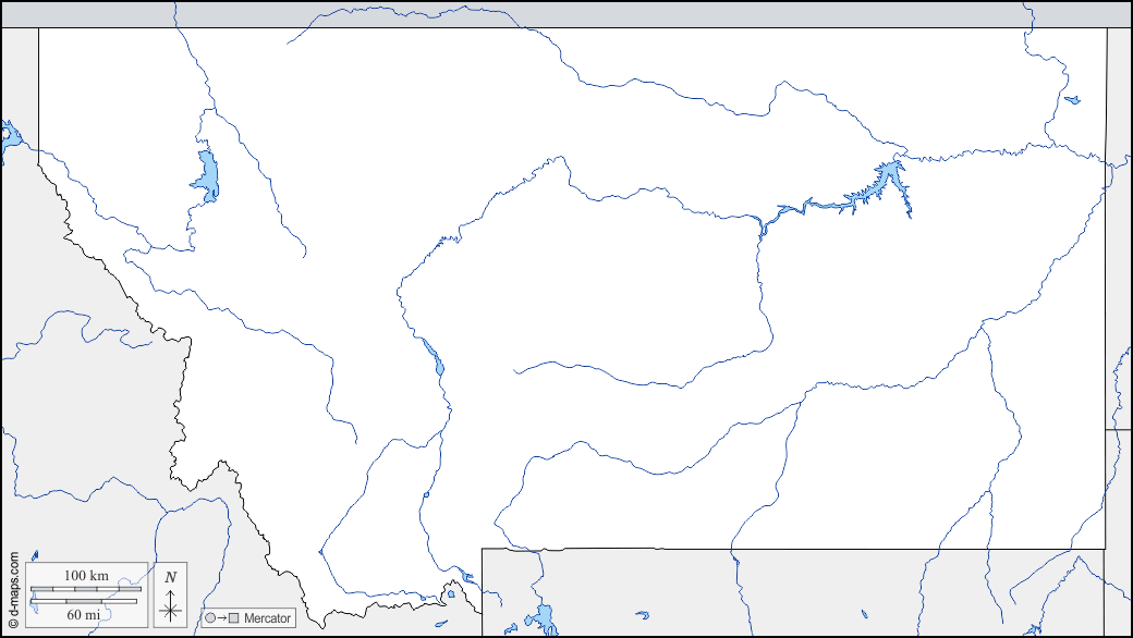 Montana : d-maps.com: mappa gratuita, mappa muta gratuita, cartina muta gratuita : frontiere, idrografia