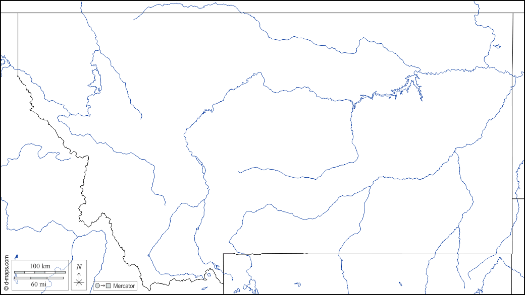 Montana : d-maps.com: mappa gratuita, mappa muta gratuita, cartina muta gratuita : frontiere, idrografia, bianco