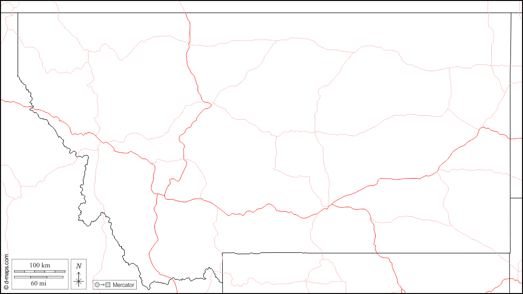 Montana : d-maps.com: mappa gratuita, mappa muta gratuita, cartina muta gratuita : frontiere, strade, bianco