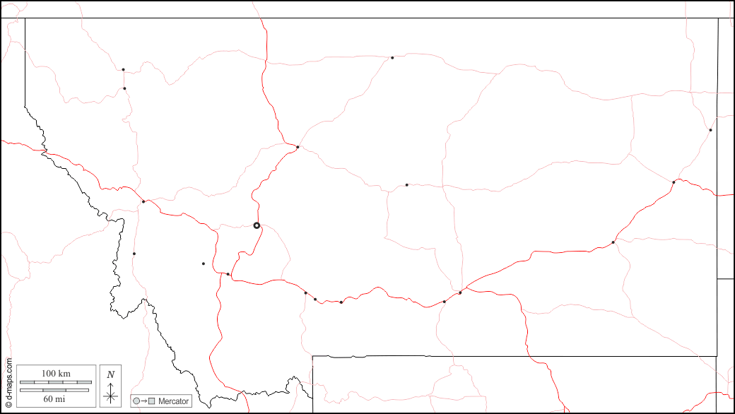 Montana : d-maps.com: mappa gratuita, mappa muta gratuita, cartina muta gratuita : frontiere, principali città, strade, bianco