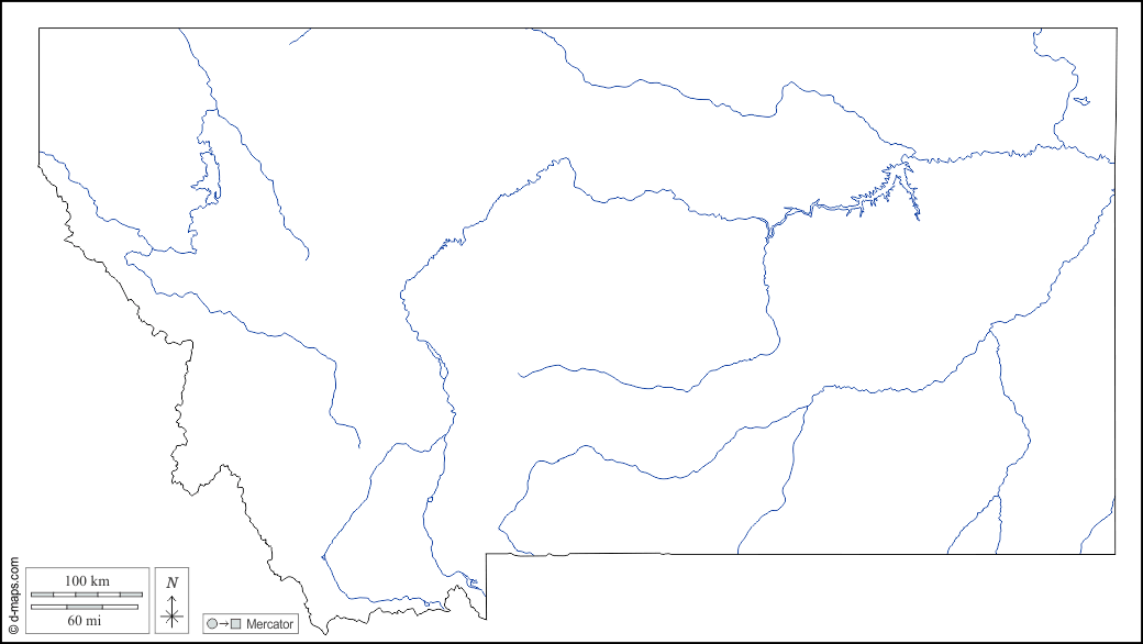 Montana : d-maps.com: mappa gratuita, mappa muta gratuita, cartina muta gratuita : contorni, idrografia, bianco