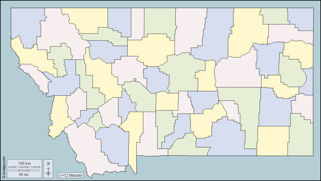 Montana : d-maps.com: mappa gratuita, mappa muta gratuita, cartina muta gratuita : contorni, contee, colore