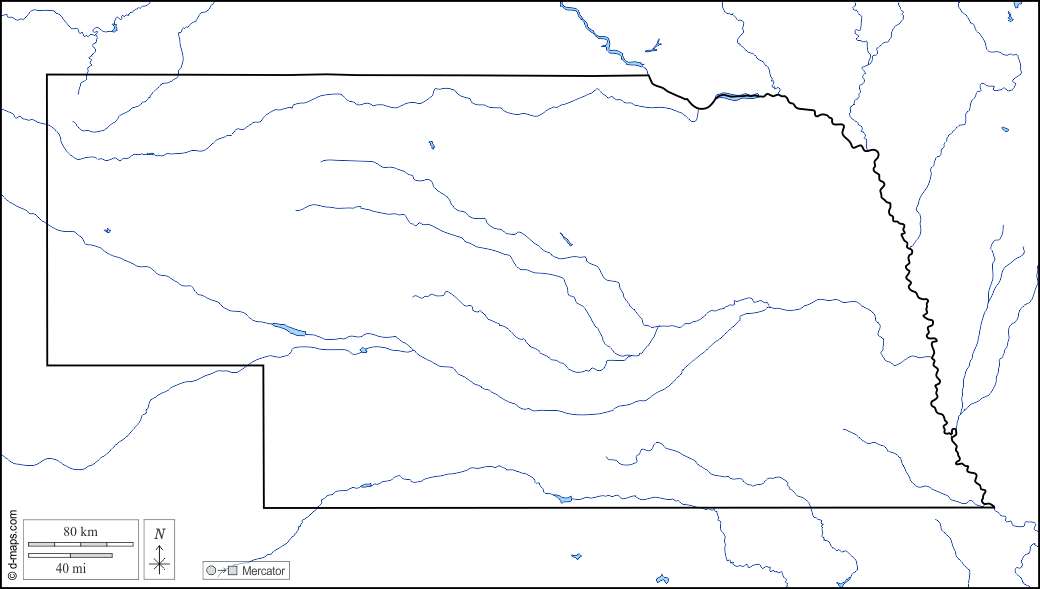 Nebraska : d-maps.com: mappa gratuita, mappa muta gratuita, cartina muta gratuita : limiti, idrografia