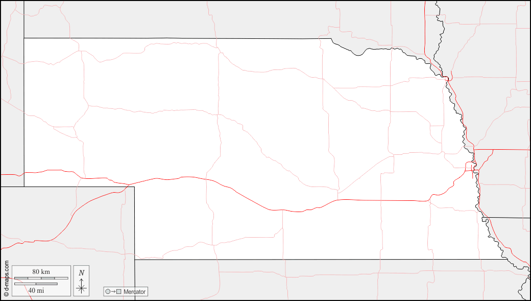 Nebraska : d-maps.com: mappa gratuita, mappa muta gratuita, cartina muta gratuita : frontiere, strade
