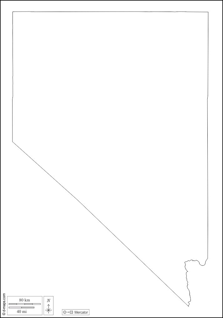 Nevada : d-maps.com: mappa gratuita, mappa muta gratuita, cartina muta gratuita : contorni, bianco