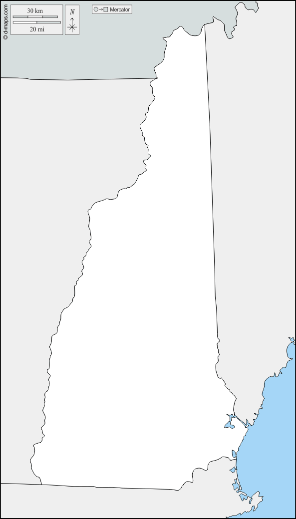 New Hampshire : d-maps.com: mappa gratuita, mappa muta gratuita, cartina muta gratuita : frontiere