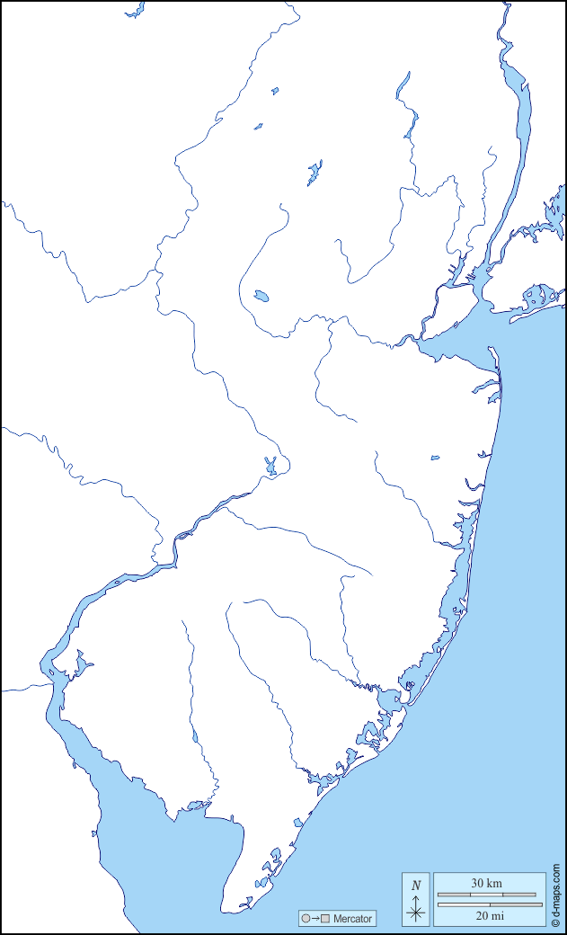 New Jersey : d-maps.com: mappa gratuita, mappa muta gratuita, cartina muta gratuita : litorali, idrografia