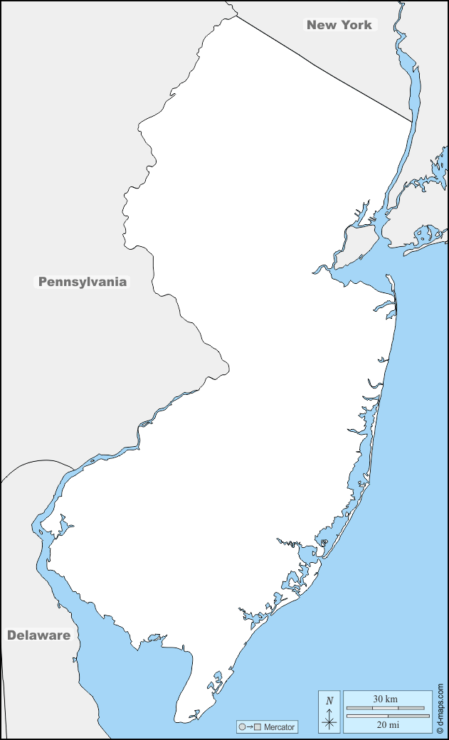 New Jersey : d-maps.com: mappa gratuita, mappa muta gratuita, cartina muta gratuita : frontiere, nomi