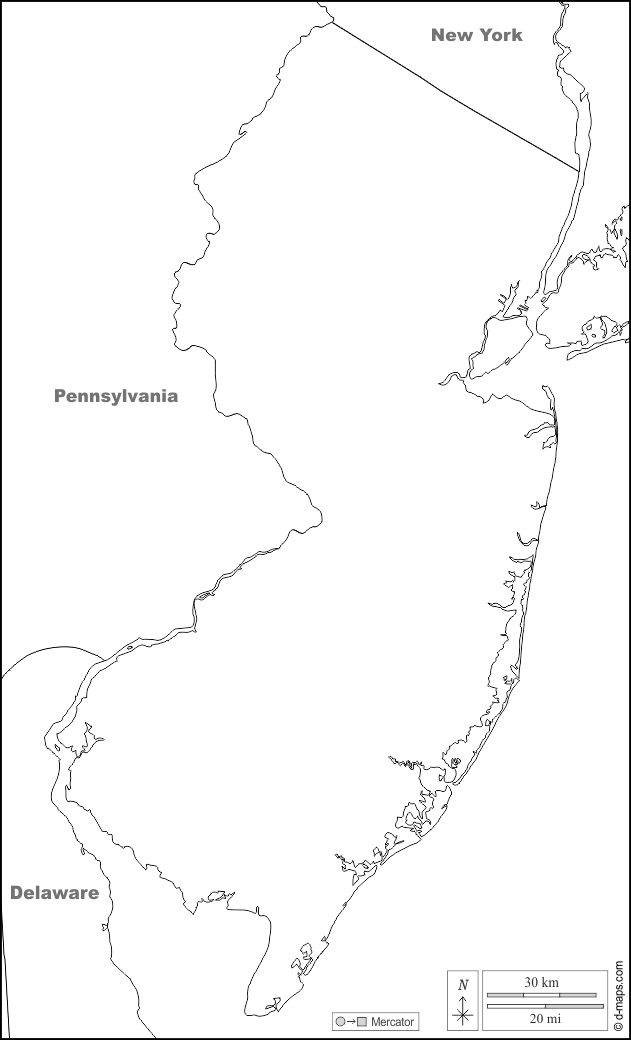 New Jersey : d-maps.com: mappa gratuita, mappa muta gratuita, cartina muta gratuita : frontiere, nomi, bianco